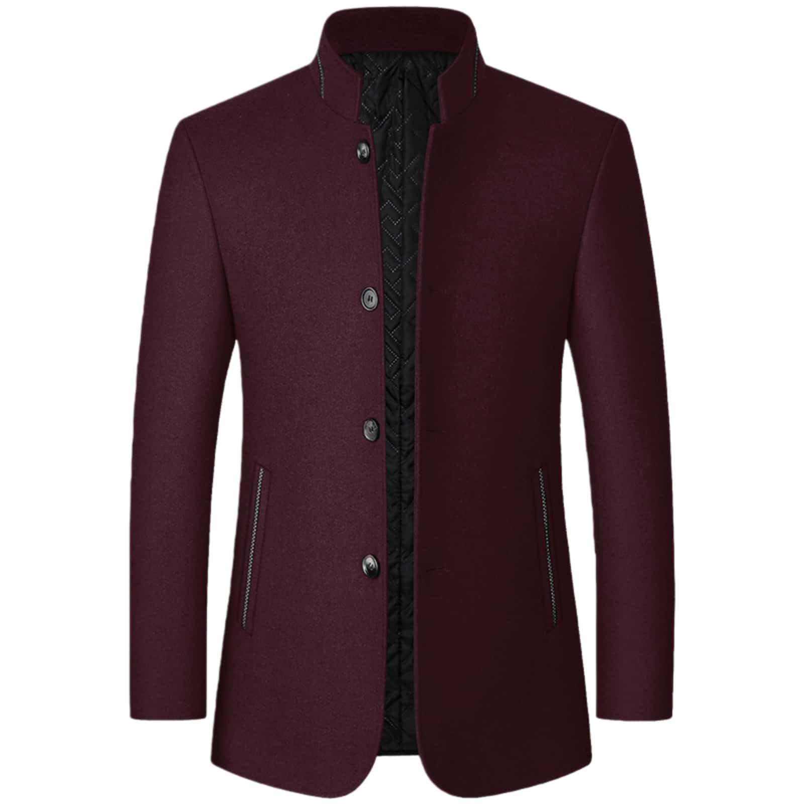 Men's Woolen Stand Collar Long Wool Blend Overcoat Slim Fit Down Topcoat Business Down Jacket Winter Stylish Long Slim