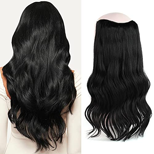Oreola Real Remy Human Hair Extensions for Full Head with Invisible Miracle Wire, Jet Black #1 Color Fish Line Hairpiece for Full Head 120 Grams 20 Inch