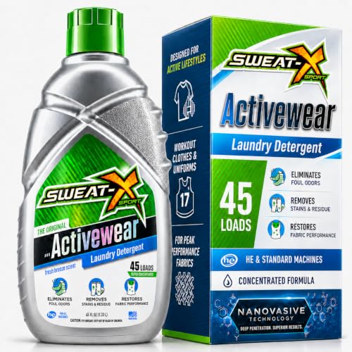 SWEAT X Original Activewear Laundry Detergent Liquid - Natural Washing Detergent for Activewear & Gym Clothes - Non Toxic Laundry Detergent for Sensitive Skin - Concentrated, 45 Loads (1 Bottle)