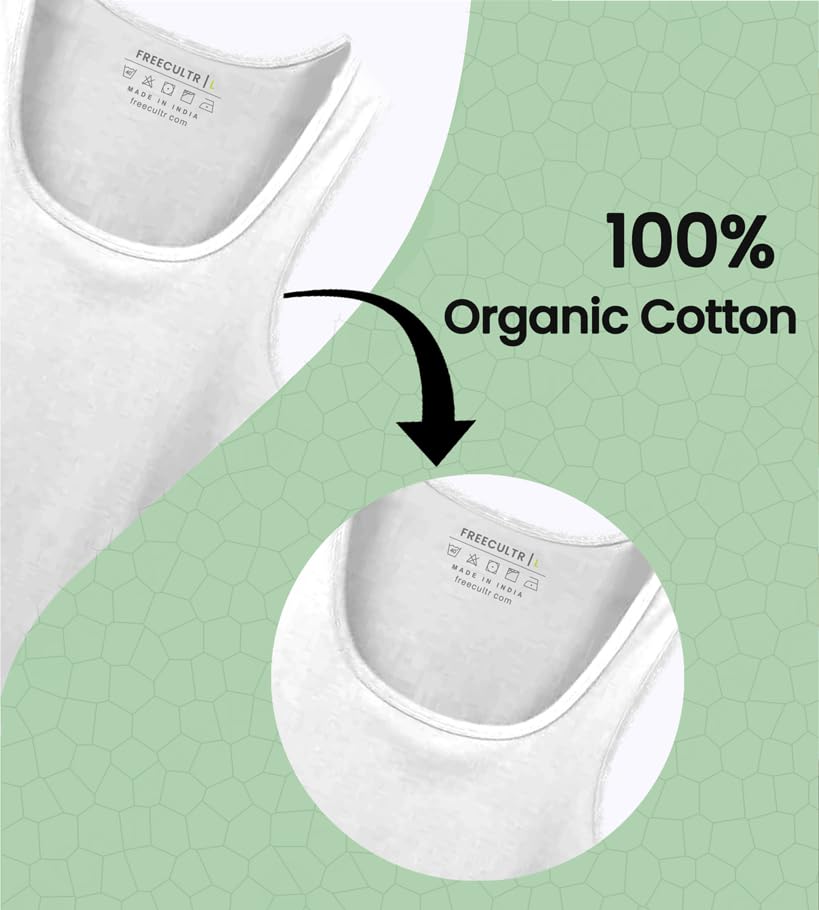 Image of Freecultr Cotton Vest for Men Sleeveless Lightweight Solid Round Neck Comfort Vest | Ultra-Soft Breathable Innerwear Sando for Gym, Sports, Workout, and Everyday Wear | Regular Fit and Durable Design