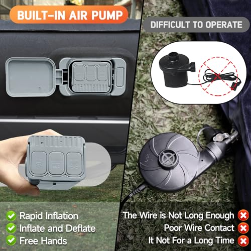 Umbrauto Truck Air Mattress for 6-6.5ft Full Size Truck Bed, Rechargeable Wireless Pump, Upgraded Peach Skin Fabric Top, Pickup Tent Airbed for Outdoor Travel