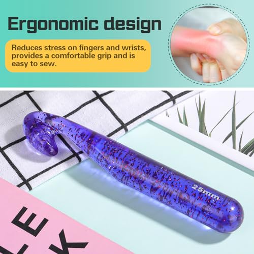 Image of 25 mm Large Crochet Hooks, Ergonomic Handle for Arthritic Hands, Professional Huge Crochet Needles, Colorful Transparent Crochet Hook for Beginners and Crocheting Yarn(25 mm)