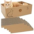 MUAEEOK Cardboard Cat Scratcher with Box, 5 PCS Reversible Cat Scratch Pad Replace for Cat Book Scratcher, Corrugated Cardboard Scratching Lounge for Indoor Kitty to Rest and Play (Medium)