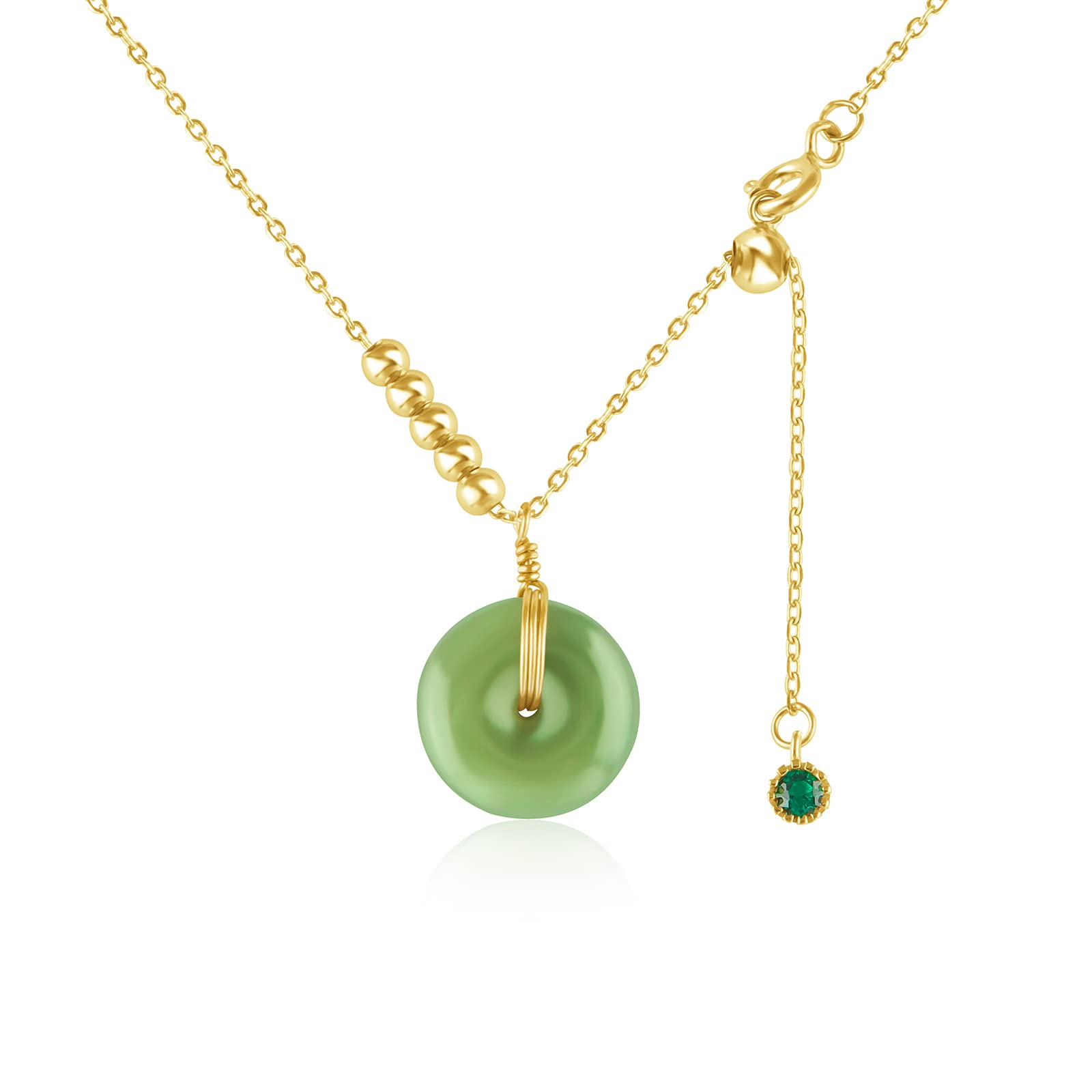 Daumier Natural Jade Donut Necklace For Women 14k Gold Plated