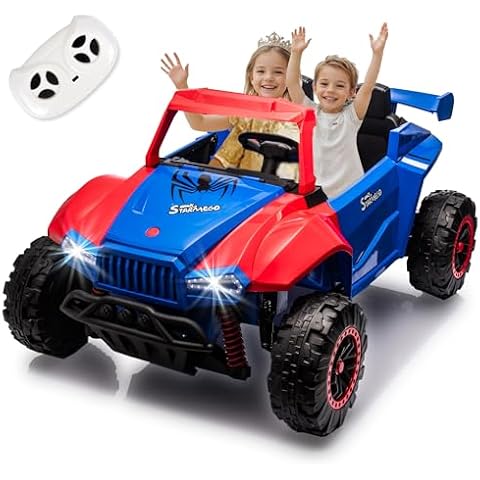 24V 2 Seater Ride on Toys for Girls&Boys, Electric Car w/20.47" Wide Seat, 6.21 Mph Max Speed, 24V Ride On Car w/Spring Suspension, Bluetooth, Music, Lights, Power Car Wheels for Big Kids (Blue+Red) Cover