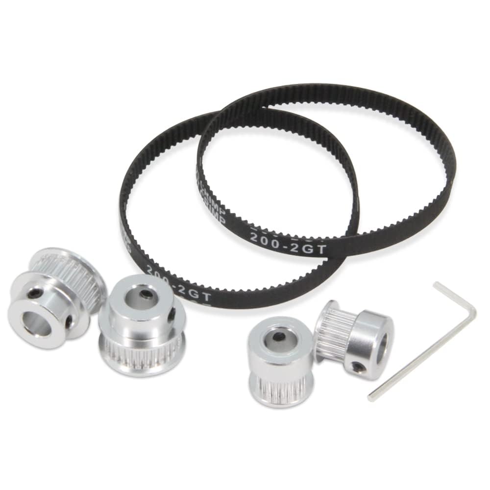 Poulies Synchrones GT-2 En Alliage Alu 20T & 80T, Alésage 5mm + Courroie 200x6mm - Pour Imprimante 3D, Fraiseuse