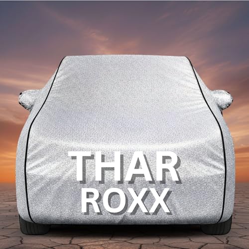 Image of Premium Silver Series 100% Waterproof Car Body Cover for Thar Roxx Cover (All Models) with Mirror Pockets | Triple Stitched, Elastic, Custom Fit, Heat Resistant, Anti-Dust, All-Weather Cover