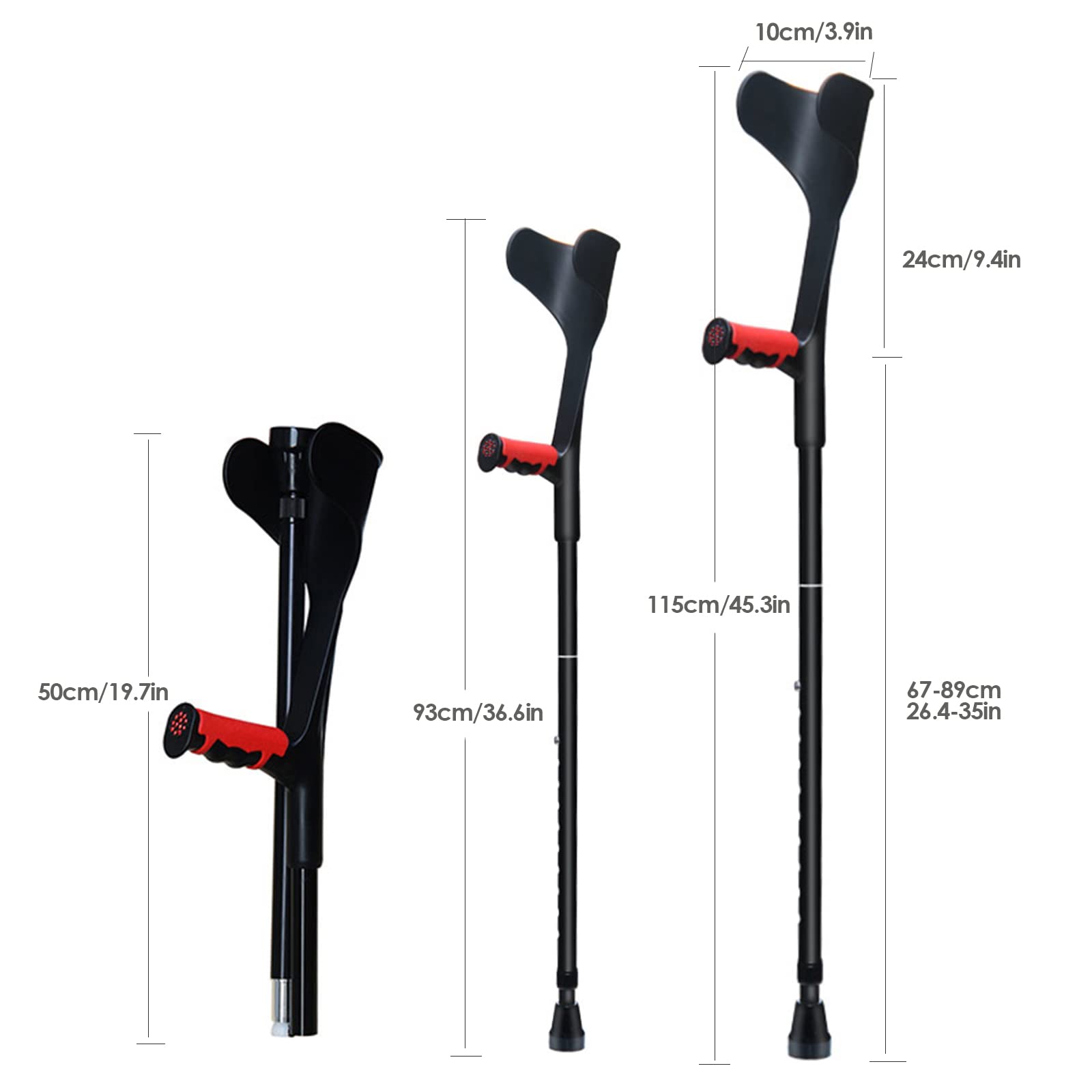 Muleta de aluminio para antebrazo para adultos, bastón plegable ajustable, mangos ergonómicos/puntas de goma antideslizantes, para personas de 150 a 196 cm de altura, rosa/azul/negro