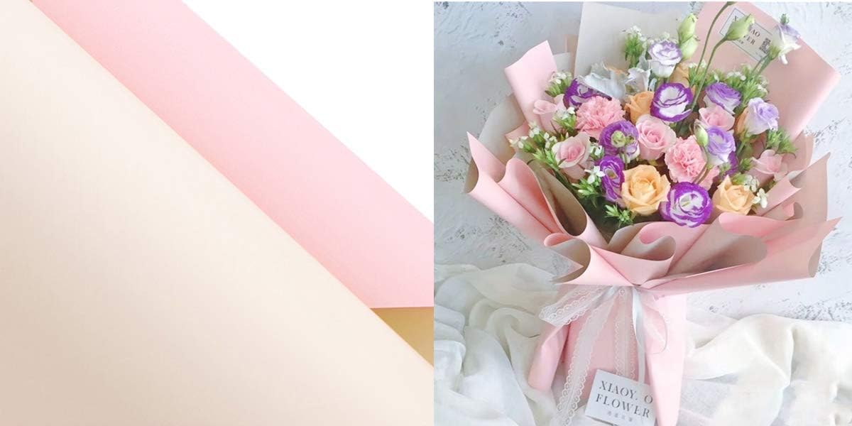 XICHEN 20 Sheets/Double-Sided Colors Flower Wrapping Paper,Waterproof Florist Bouquet Paper,DIY Crafts,Different Double-Sided Colors 58 x 58cm(22.8x 22.8 inch) (Light pink + Milky white)