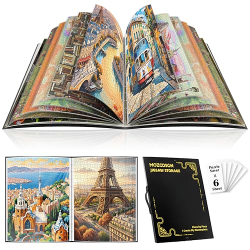 MOZOOSON Pasta de armazenamento de quebra-cabeças para 1500 peças, organizador de quebra-cabeças de grande capacidade portátil com 25 bolsos, acessórios protetores de puzzle e antipoeira