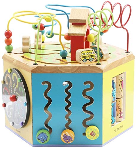 Find Bargain Ladan Toddlers Puzzle Beaded Wood Toys, Hexahedron Intellectual Toy Baby Early Educatio...
