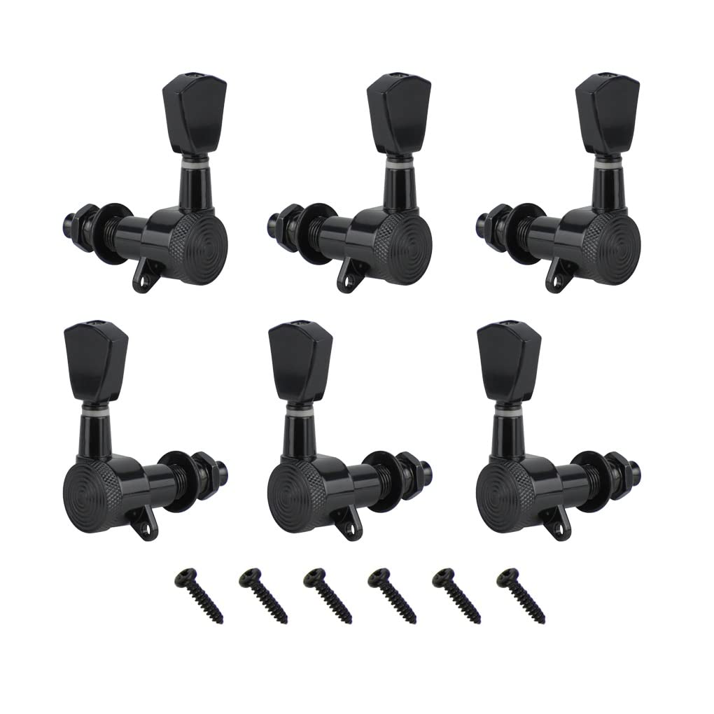 6 piezas de guitarra selladas pequeñas clavijas de afinación sintonizadoras cabezales de máquina con cerradura para piezas de guitarra eléctrica acústica (3L3R, negro)