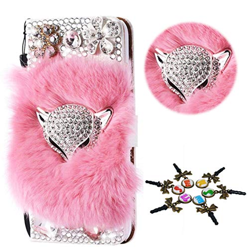 STENES Bling Case Compatible with Galaxy S6 Active - Stylish - 3D Handmade Luxury Fox Flowers Design Magnetic Wallet Leather Cover Compatible with Samsung Galaxy S6 Active - Pink