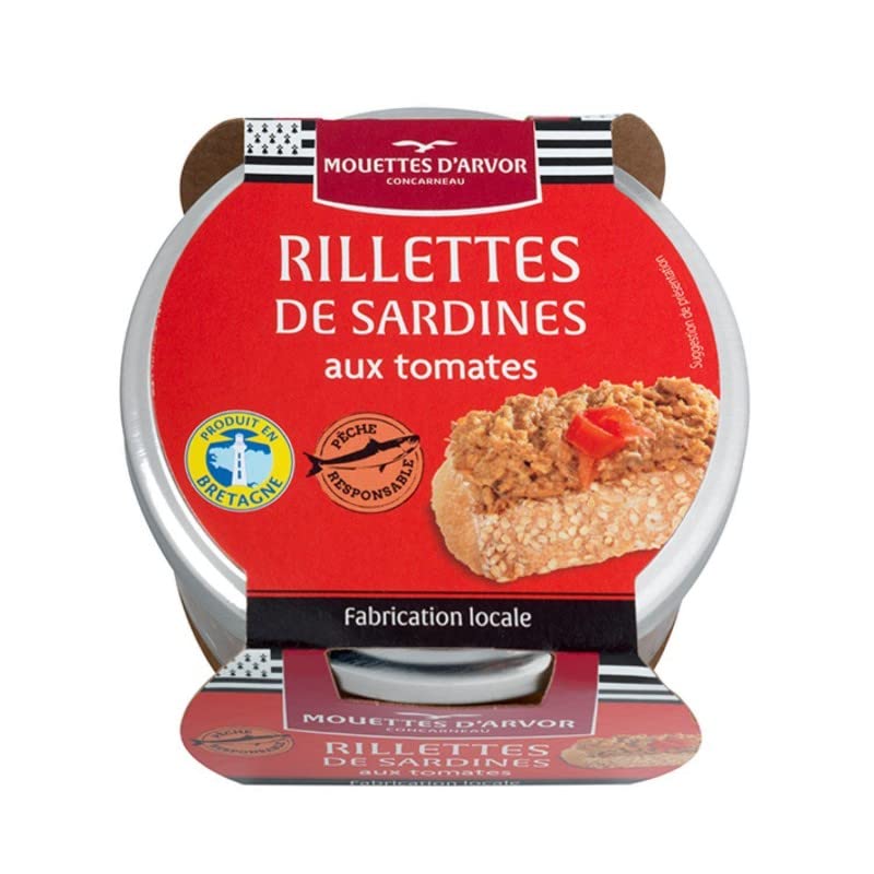 LES MOUETTES D'ARVOR - Rillettes de sardines aux tomates fraîches - 125g - Délicieuse conserve de poisson artisanale - Lot De 4 - Vendu Par Lot