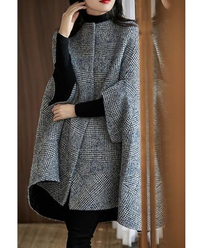 xxxiticat Women's Cape Coat 3/4 Quarter Sleeve Single Breasted Button Plaid Cloak Poncho Jacket Pea Coat Winter Outerwear4