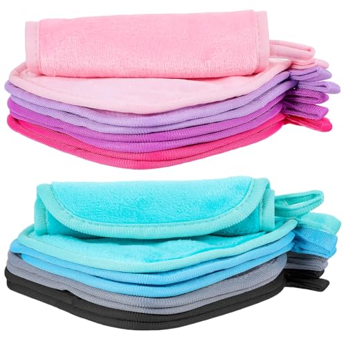 Guduling 16 Pcs Makeup Remover Cloth, Reusable Cotton Pads, Face Cleansing Pads, Reusable Make Up Pads for Women, Skin-Friendly for Face And Lips, 8 Colors, 16 X 17 Cm