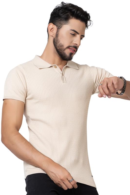 Image of Armisto Men's 100% Cotton Fancy Party Polo T-Shirt /Neutral Colour