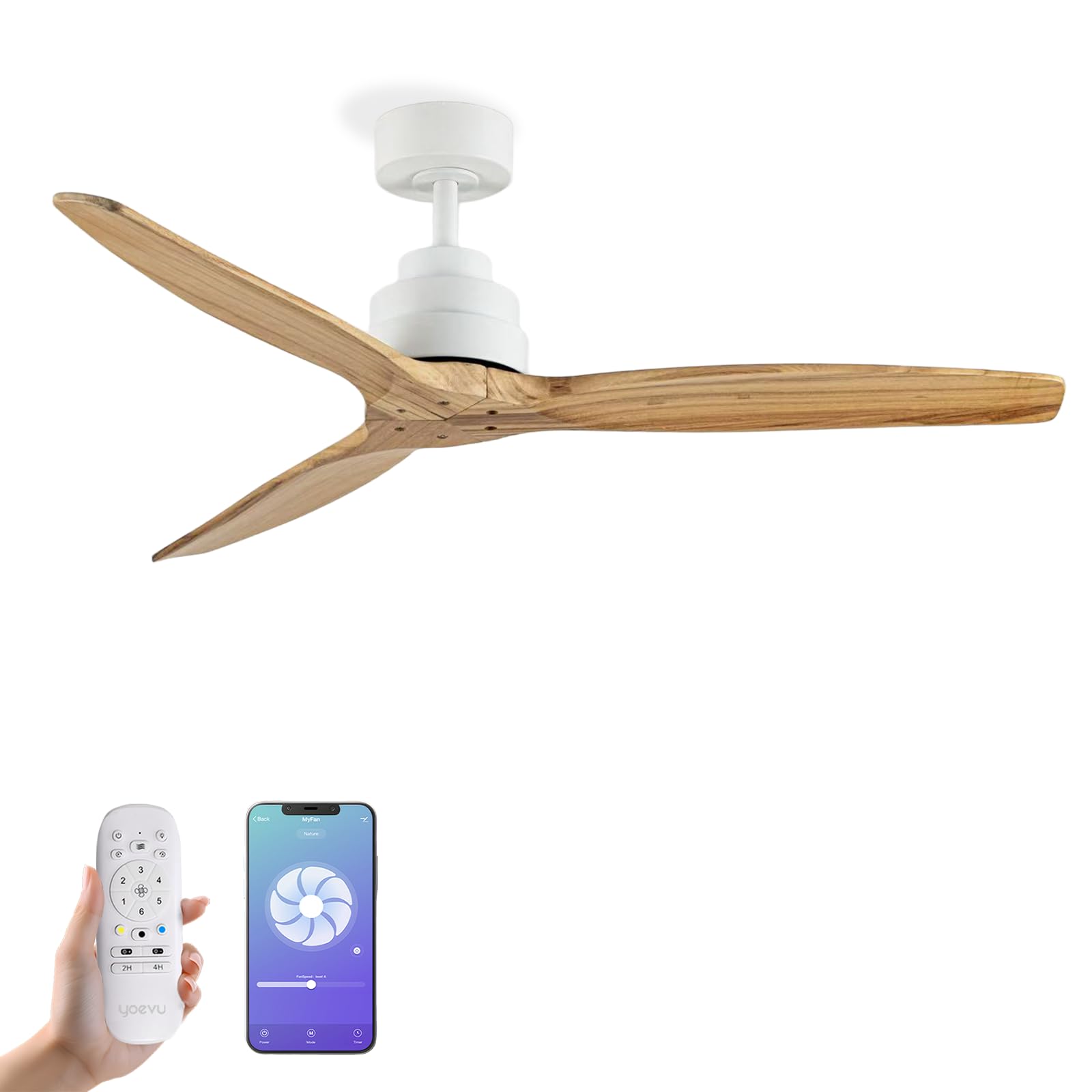 HÉLIX - Ventilador de Techo con mando y Wifi | Compatible con Alexa y App | 30 W | 6 Velocidades | Motor DC | 3 Aspas 132 diámetro | Modo verano-invierno, Sin luz