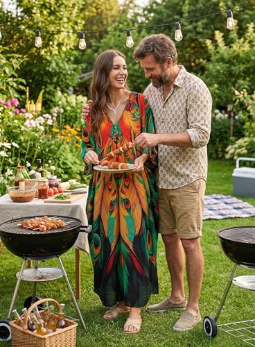 Image of Yanziliu Kaftan Dress for Women,Plus Size Hawaiian Batwing Sleeve Beach Cover Up Summer Swimsuit Dresses