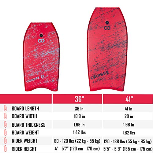 Image of WOOWAVE Bodyboard 33-inch /36-inch /41-inch Super Lightweight Body Board with Coiled Wrist Leash, Swim Fin Tethers, EPS Core and Slick Bottom, Perfect Surfing for Kids Teens and Adults(36 inch, Red)