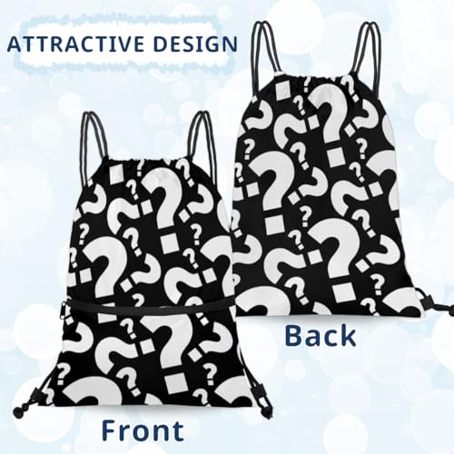 Question Marks Pattern Drawstring Bag Drawstring Backpack Waterproof Smooth Sport Draw String Back Bag Gym Camping Beach Bag for Men Women4