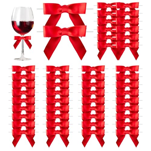 50pcs Noeud Rouge Noel, 9 * 9cm Noeud Ruban Noël avec Attache, Noeud Sapin Noel pour Deco Mariages Emballages Cadeaux d'anniversaire Noël Cadeaux de Fête, Les Gâteaux, la Décoration des Sacs À Goûter