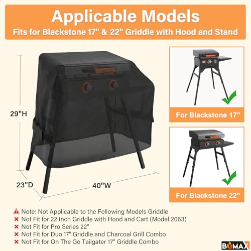 Image of Griddle Cover for Blackstone 17 Inch 22 Inch Griddle with Hood and Stand, Heavy Duty 600D Polyester Grill Cover for Blackstone 22 Inch Griddle Cover 22 inch Blackstone Grill Cover