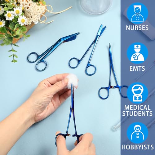 Image of BBTO Hemostat Curved and Straight Hemostat Forceps Piercing Pliers Forceps, Stainless Steel Straight and Curved Pliers, Fishing Tweezer(Blue,4 Pcs)