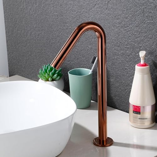 Infrared Sensor Tap, Automatic Bathroom Basin Mixer, Hot & Cold Water, Battery Powered, Rose Gold Finish