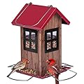 Kingsyard Cute Bird House Feeders for Outside, Hanging Metal Bird Feeder with 4 Ports, Outdoor Garden Yard Decorations for Cardinals Finches Chickadees Goldfinches & Sparrows Bird Watching