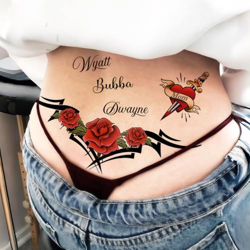 Image of 5 Sheets NO RAGRETS Tattoos Halloween Temporary Tattoos For Men Women Adults White Trash Bash Party Accessories, Redneck Tramp Stamp Fake Barbed Wire Tattoos Spider Skull Sticker Halloween Costume