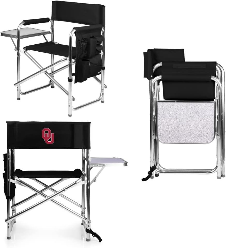 PICNIC TIME NCAA Oklahoma Sooners Sports Chair with Side Table - Beach Chair - Camp Chair for Adults