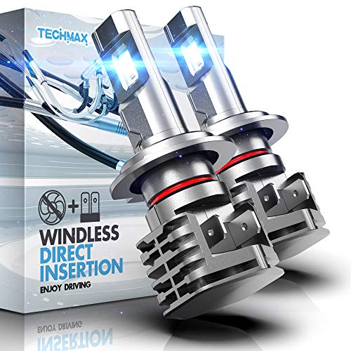 TECHMAX H7 LED Bulb, Windless Direct Insertion 10000LM 50W 6500K Xenon White Kit of 2 Halogen Replacement.