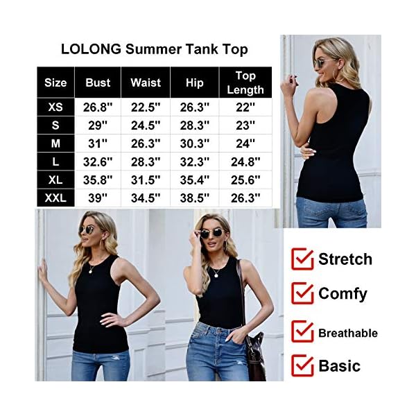 LOLONG Womens Summer Tank Tops High Neck Ribbed Top Sleeveless Casual Basic Shirts Blouses Black