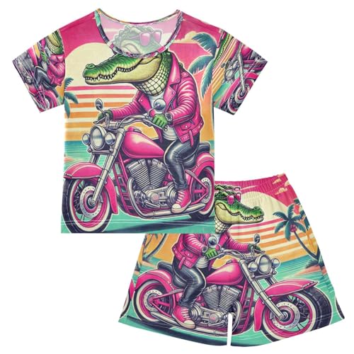 Summer Beach Alligator Pajama Set Short Sleeve PJS 2 Piece Summer Pajamas Shorts Sets Cotton 5Y