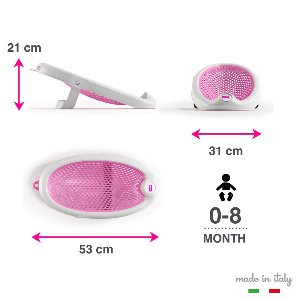 OKBABY Jelly Baby-Badehilfe - Rutschfeste Unterseite, anatomischer Sitz aus weichem, perforiertem Gummi - faltbar zur einfachen Aufbewahrung, für Badewannen - für Neugeborene 0-8 Monaten (8kg) - Rosa