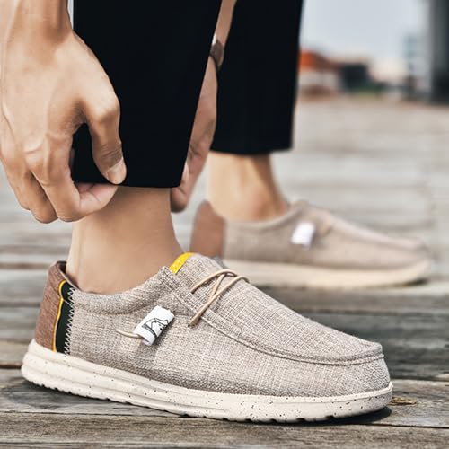 MILDSEVEN Lace Up Men's Simplicity Linen Shoes, Casual Traditional Chinese Canvas Shoes, Fashion Handmade Comfortable Retro Loafers,9.5,A3