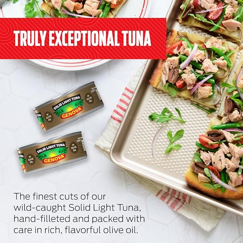 Image of Genova Premium Solid Light Tuna in Olive Oil, 5 Ounce Cans, 12-Pack - Nutrient Rich, High Protein Canned Tuna Fish - Delicious, Easy, Nutritious Ready to Eat Meals
