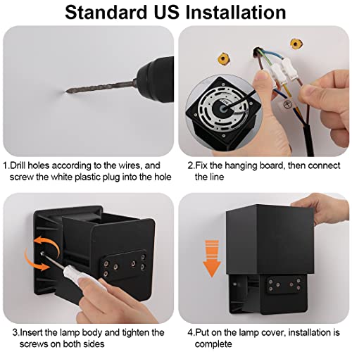 Outdoor Wall Lights Up And Down Adjustable Modern Wall Sconce Aluminum,Hardwired Square Black Porch Wall Mount Waterproof Exterior Light Fixture For Courtyards, Stairs, Corridors, Gardens（4 Pack） #TOP5