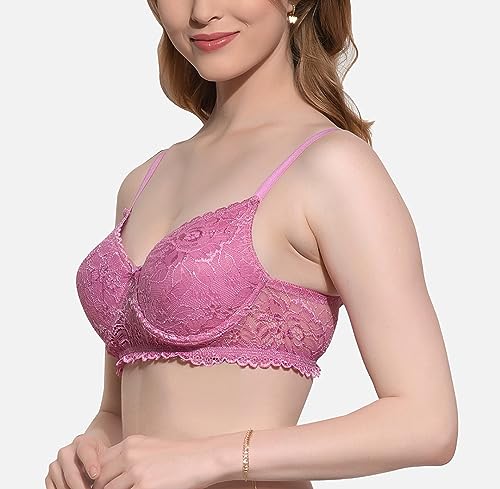 Image of FIMS - Fashion is my style Women Cotton Lycra Floral Lace Lightly Padded Bra Wired Seamless Fullcoverage Multicolor Cup- B