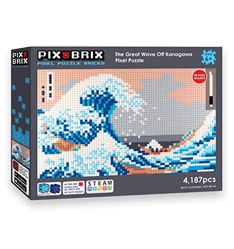 Pix Brix Pixel Art Puzzle Bricks â€“ The Great Wave Off Kanagawa Pixel Puzzle â€“ Patented Colorful Building Bricks to Recreate This Famous Print, Create 2D and 3D Builds Without Water, Iron or Glue