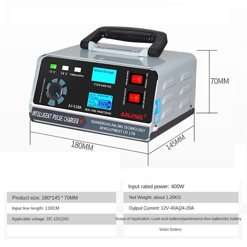 Carica Batteria Auto 24V/12V Caricabatteria Grande Potenza 400W/260W Caricabatteria Smart Pulse Riparazione for Auto Camion Barca Moto Caricabatterie Auto(400W)