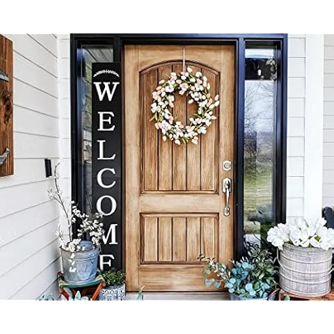Tall Outdoor Welcome Sign for Front Door, 6ft Black Welcome Sign,Rustic Tall Welcome Sign for Front Porch Decor, Modern Farmhouse Welcome Porch Sign Wood Vertical Decor, Fall Porch Decor for The Home Cover