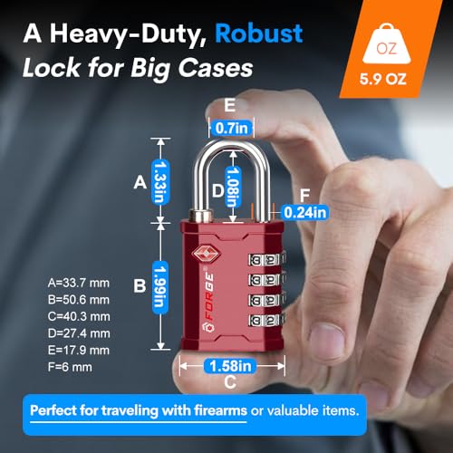 Image of FORGE 4 Digit TSA Approved Combination Lock, Tool Box and Case Lock, Combination Padlock for Travel, Gym, Home. Red 2 Locks.