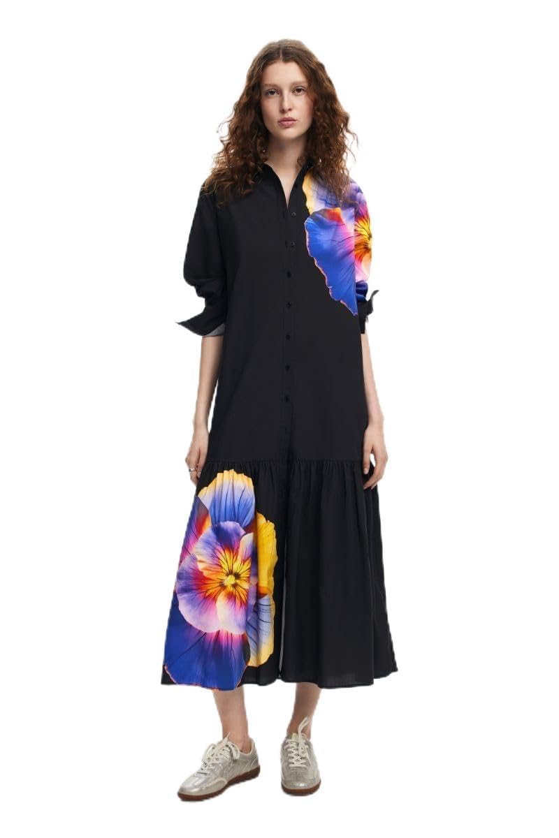 Desigual Women's Woman Woven Long Sleeve Dress, Black, XL