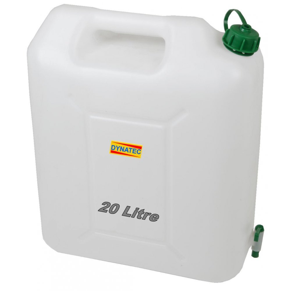 Dynatex White 20 Litre Plastic Jerry Can & Pouring Tap Water Container Carrier Bottle 20L Cs/J018