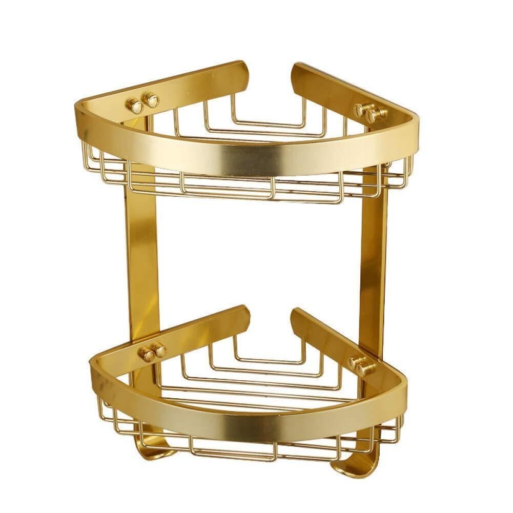 ZHANGLEIYV Dual-Tier Aluminum Bathroom Shelf Caddy Wall-Mounted Gold Corner Rack for Shampoo Soap and Shower Essentials
