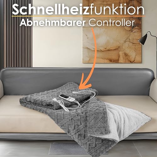 Heizdecke mit Abschaltautomatik Kuschelheizdecke 180x130cm elektrische Wärmedecke Kuscheldecke Bett Sofa Wärmezudecke Thermodecke Elektro-Wärmedecke Wärmebettdecke 9 Stufen bis 40°C waschbar