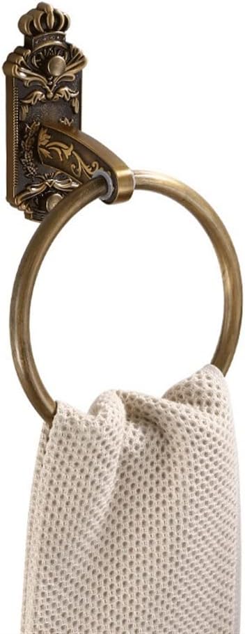 LSLYTQ Solid Aluminium Wall Mounted Round Carved Towel Ring, Antique Brass Color Bath Towel Holder Rack, Classic Bathroom Accessories