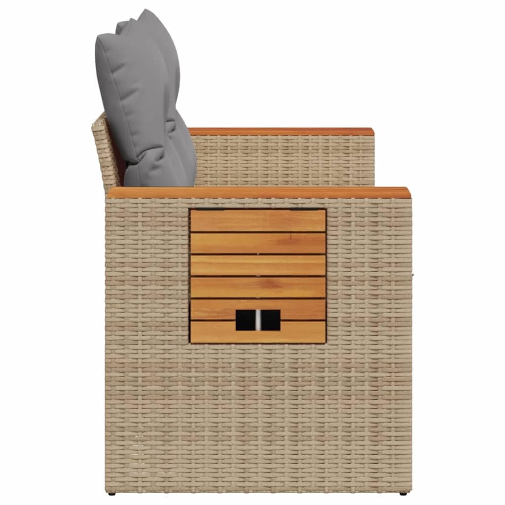 IKAYAA Sofá Jardín 2 Plazas de Ratán con Mesa Auxiliar Plegable, Sofas Terraza con Cojines Acolchados, Sofá de Exterior 2 Plazas, Muebles de Terraza, Sofá para Jardín Patio Terraza Beige y Gris Claro